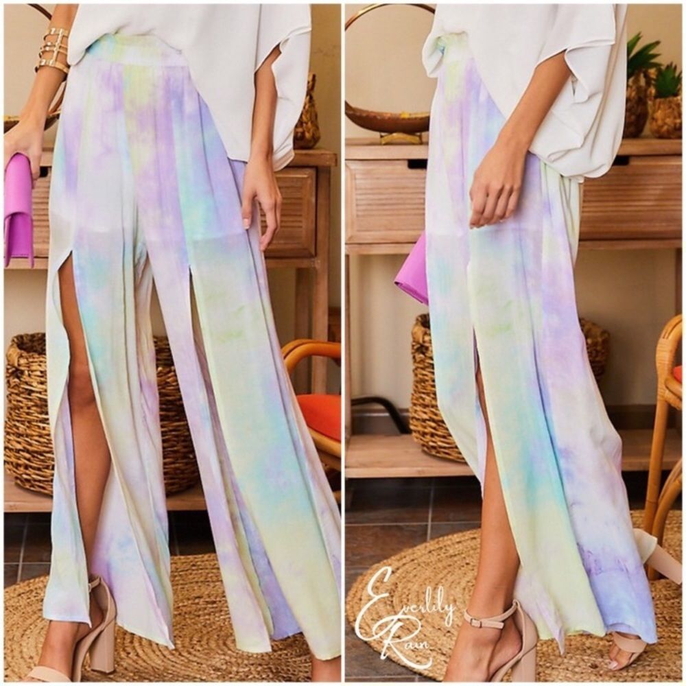 🪷ruffled Front Slit Tie Dyed Pants